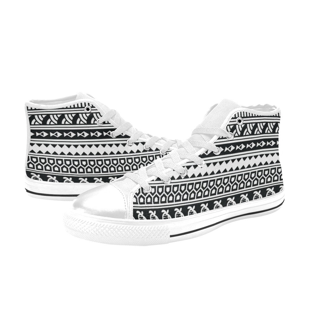 Samoan Pattern Print Design LKS303 High Top Women's White Shoes