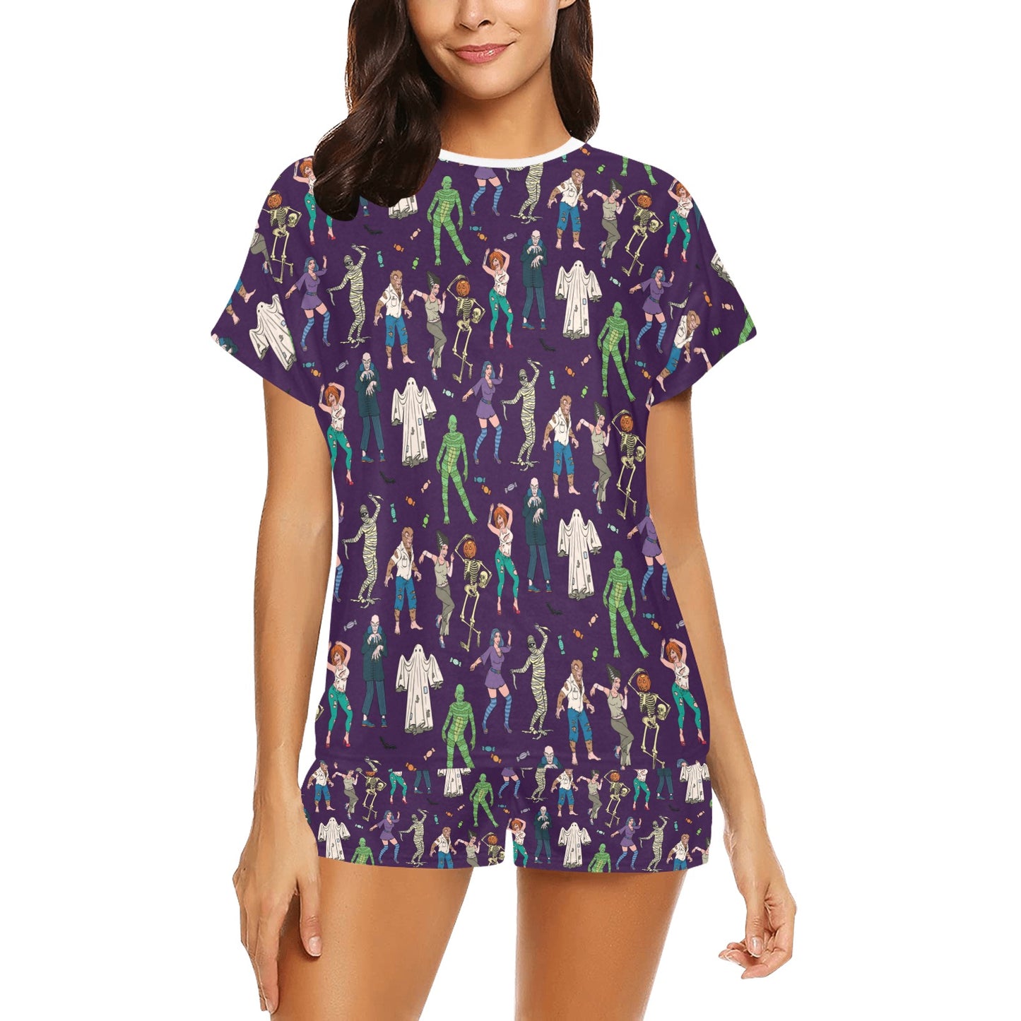 Creepy Zombie Print Design LKS302 Women's Short Pajama Set