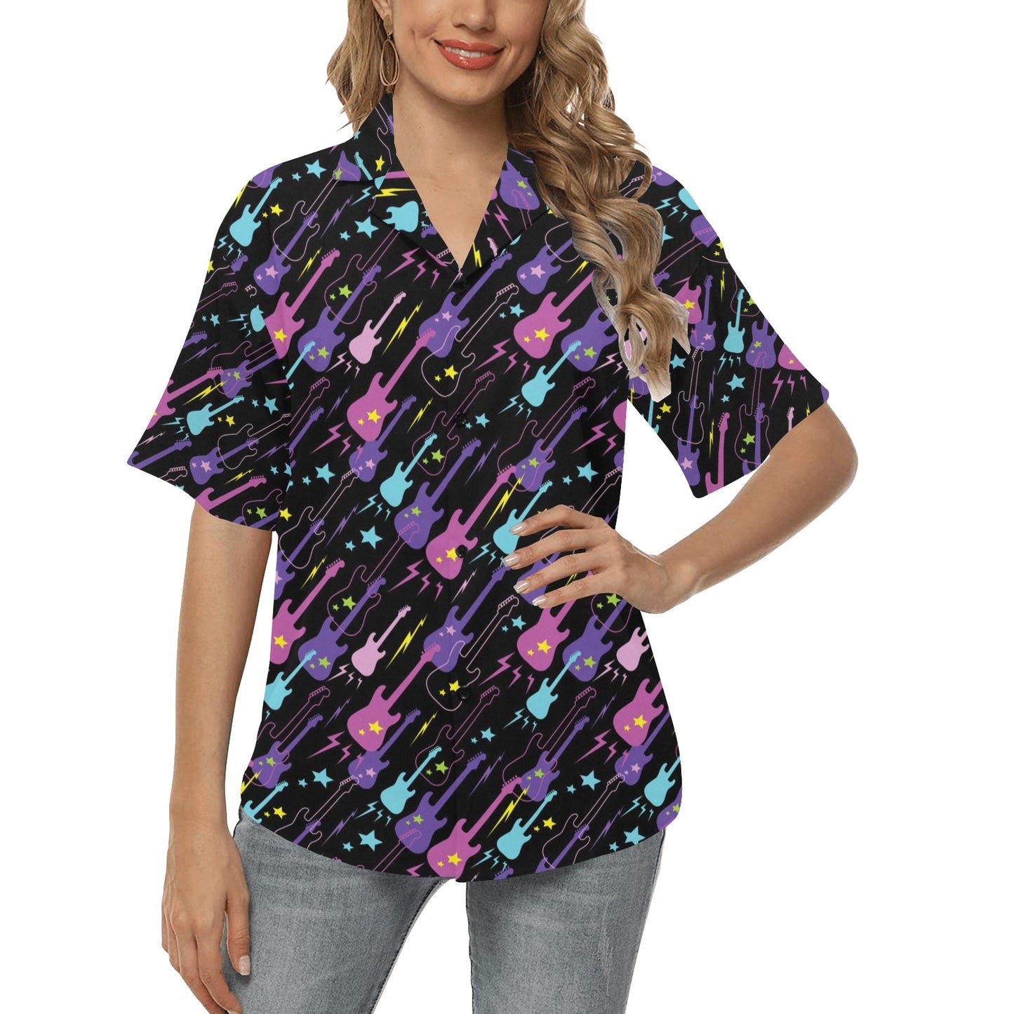 Electric Guitar Pattern Print Design 02 Women's Hawaiian Shirt