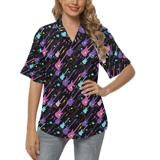 Electric Guitar Pattern Print Design 02 Women's Hawaiian Shirt