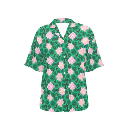 Water Lily Print Design LKS303 Women's Hawaiian Shirt