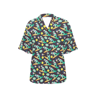 Surfboard T Rex Print Design LKS301 Women's Hawaiian Shirt