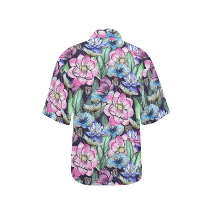 Water Lily Pattern Print Design WL07 Women's Hawaiian Shirt