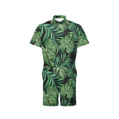 Green Fresh Tropical Palm Leaves Men's Romper