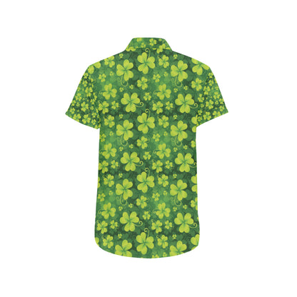 Shamrock Clover Print Men's Short Sleeve Button Up Shirt