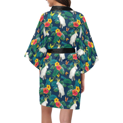 Cockatoo Tropical Pattern Print Design 02 Women's Short Kimono
