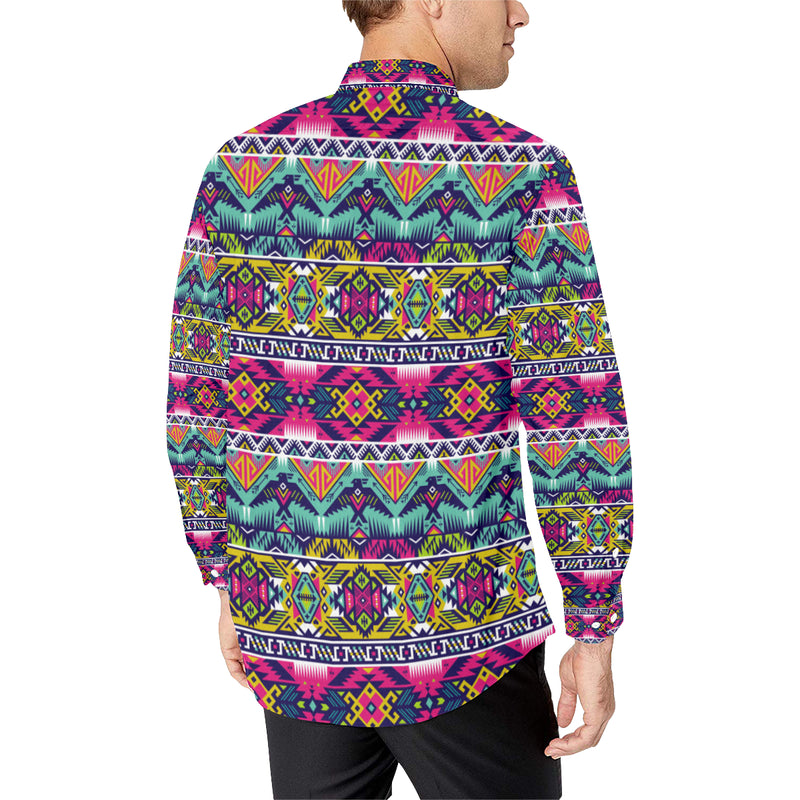 Indian Navajo Color Themed Design Print Men's Long Sleeve Shirt