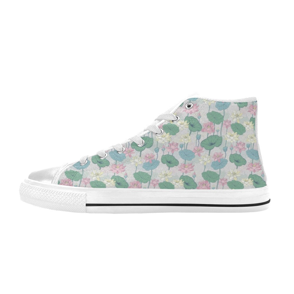 Water Lily Print Design LKS305 High Top Women's White Shoes
