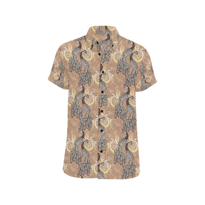 Peacock Pattern Print Design A05 Men's Short Sleeve Button Up Shirt