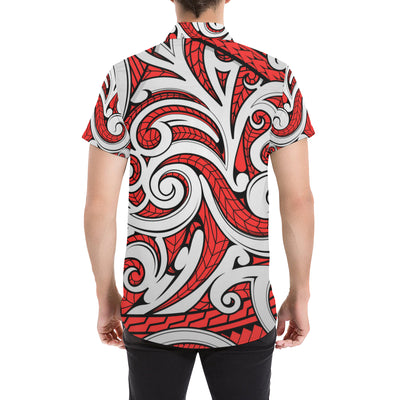 Maori Polynesian Themed Design Print Men's Short Sleeve Button Up Shirt