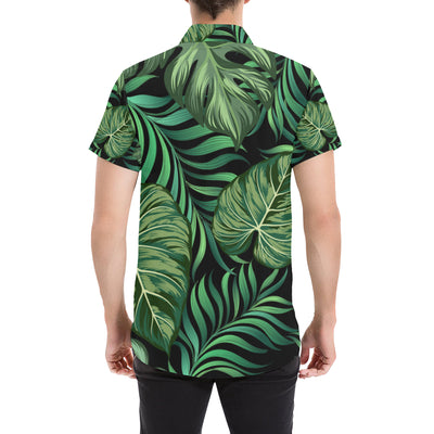 Green Fresh Tropical Palm Leaves Men's Short Sleeve Button Up Shirt