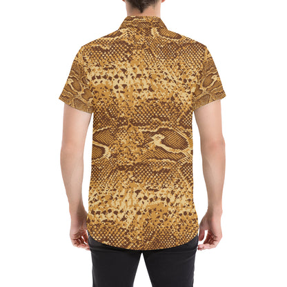 Python Brown Pattern Print Design A03 Men's Short Sleeve Button Up Shirt
