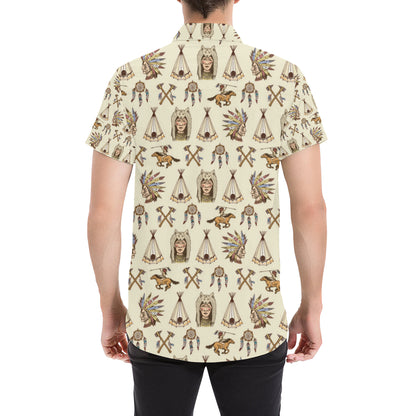 Native Indian Pattern Design Print Men's Short Sleeve Button Up Shirt