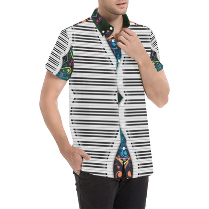 Piano Pattern Print Design 01 Men's Short Sleeve Button Up Shirt