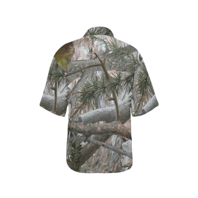 Camo Realistic Tree Forest Pattern Women's Hawaiian Shirt