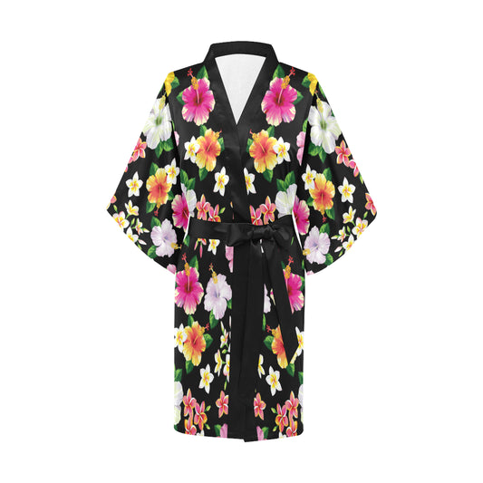 Hibiscus Pattern Print Design HB025 Women Kimono Robe