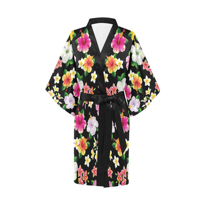 Hibiscus Pattern Print Design HB025 Women Kimono Robe