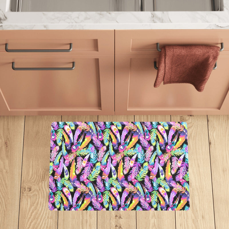 Neon Feather Pattern Print Design A02 Kitchen Mat