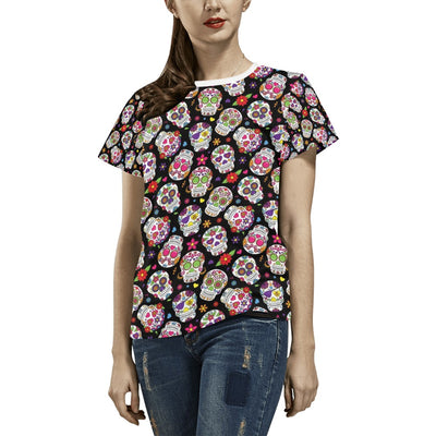 Sugar Skull Print Design LKS302 Women's  T-shirt