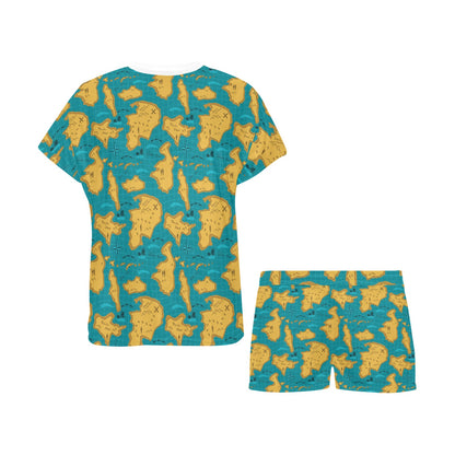 World Map Print Design LKS301 Women's Short Pajama Set