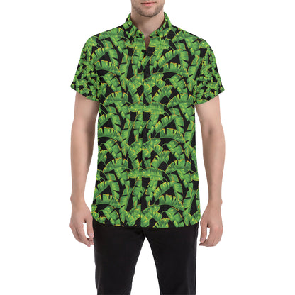 Banana Leaf Pattern Print Design 03 Men's Short Sleeve Button Up Shirt