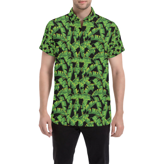 Banana Leaf Pattern Print Design 03 Men's Short Sleeve Button Up Shirt