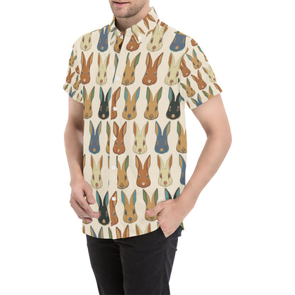 Rabbit Pattern Print Design RB04 Men's Short Sleeve Button Up Shirt