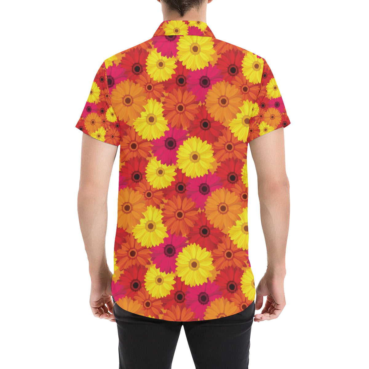 Gerberas Pattern Print Design GB05 Men's Short Sleeve Button Up Shirt