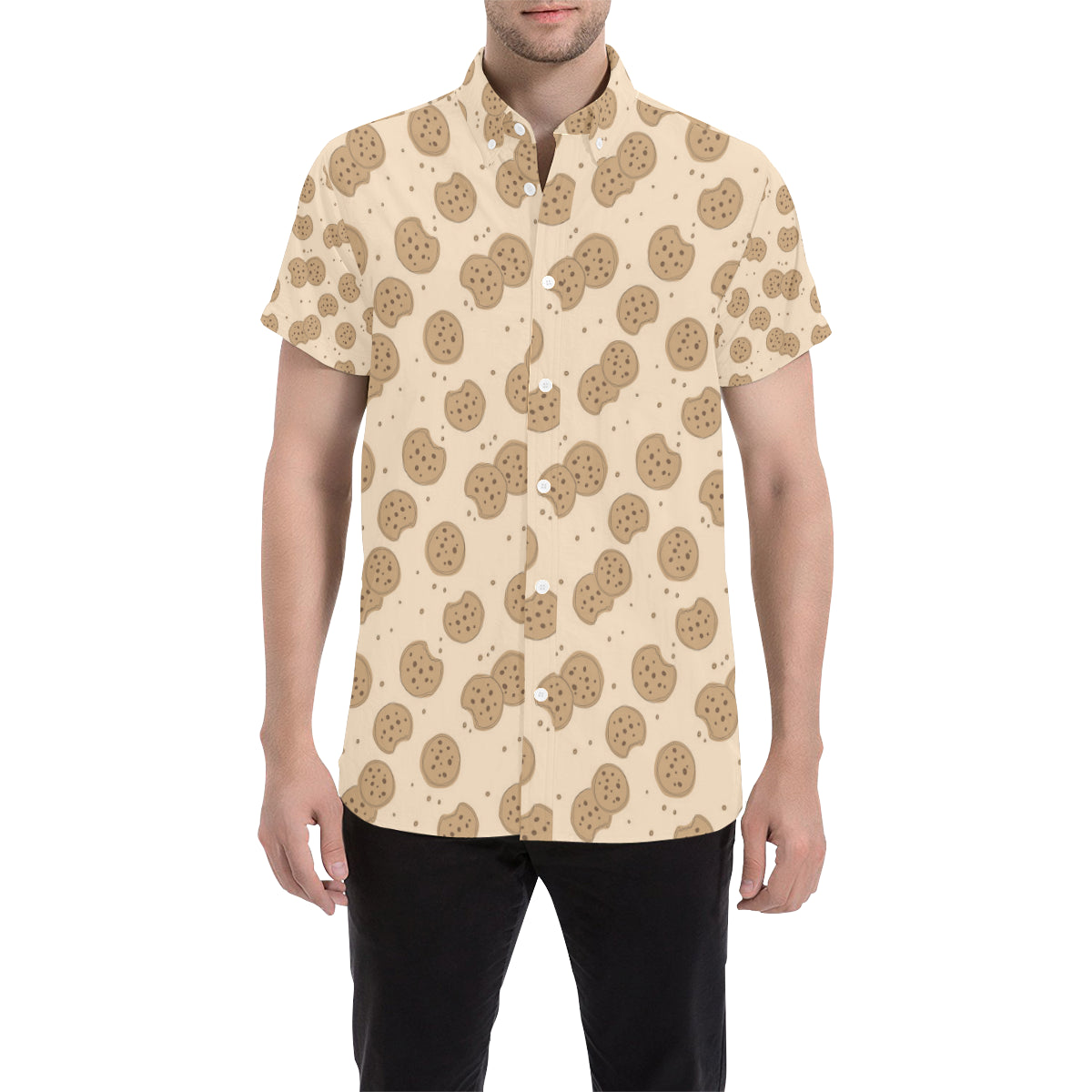 Biscuit Pattern Print Design 02 Men's Short Sleeve Button Up Shirt