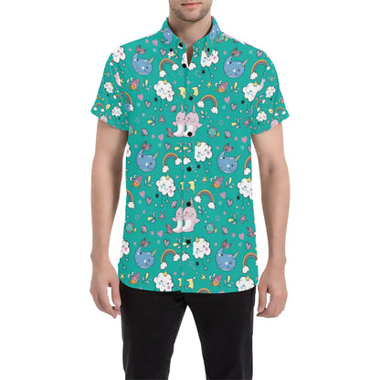 Narwhal Pattern Print Design 04 Men's Short Sleeve Button Up Shirt