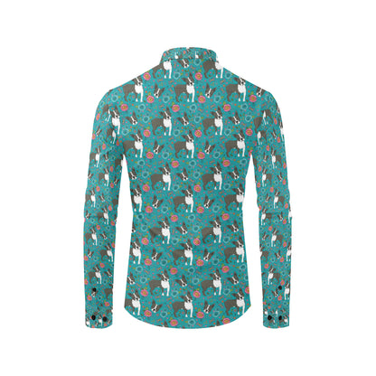 Boston Terrier Pattern Print Design 07 Men's Long Sleeve Shirt