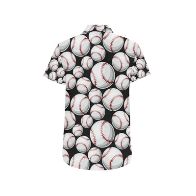 Baseball Black Background Men's Short Sleeve Button Up Shirt