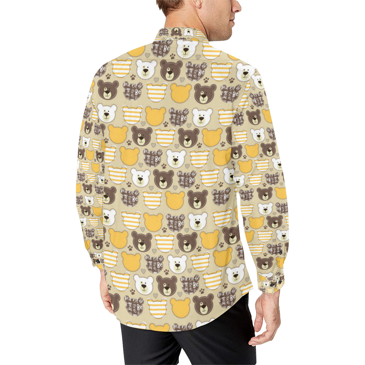 Bear PatchworkPattern Print Design 01 Men's Long Sleeve Shirt