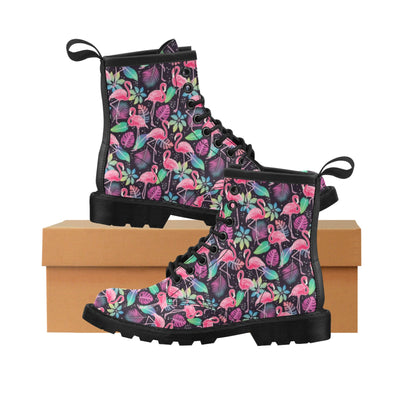 Flamingo Tropical leaves Neon Print Women's Boots