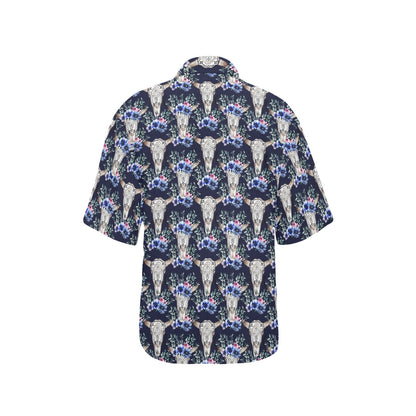 Buffalo Head Print Design LKS402 Women's Hawaiian Shirt