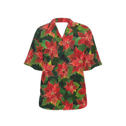 Poinsettia Pattern Print Design POT04 Women's Hawaiian Shirt