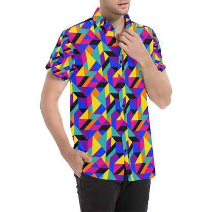 90s Colorful Pattern Print Design 1 Men's Short Sleeve Button Up Shirt
