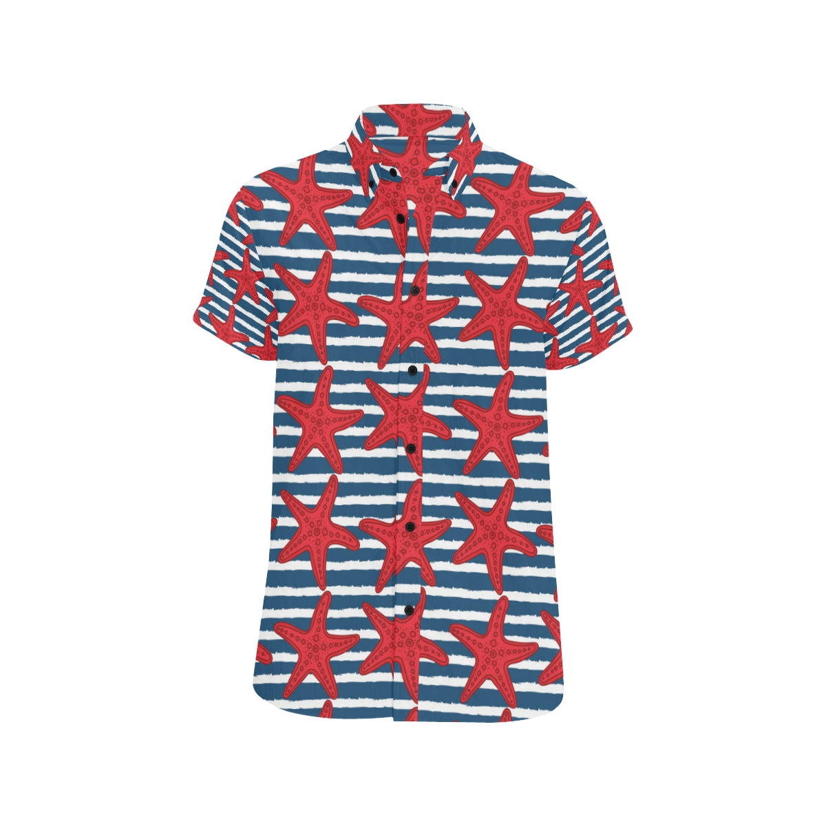 Starfish Red Pattern Print Design 02 Men's Short Sleeve Button Up Shirt