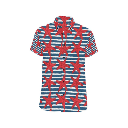 Starfish Red Pattern Print Design 02 Men's Short Sleeve Button Up Shirt