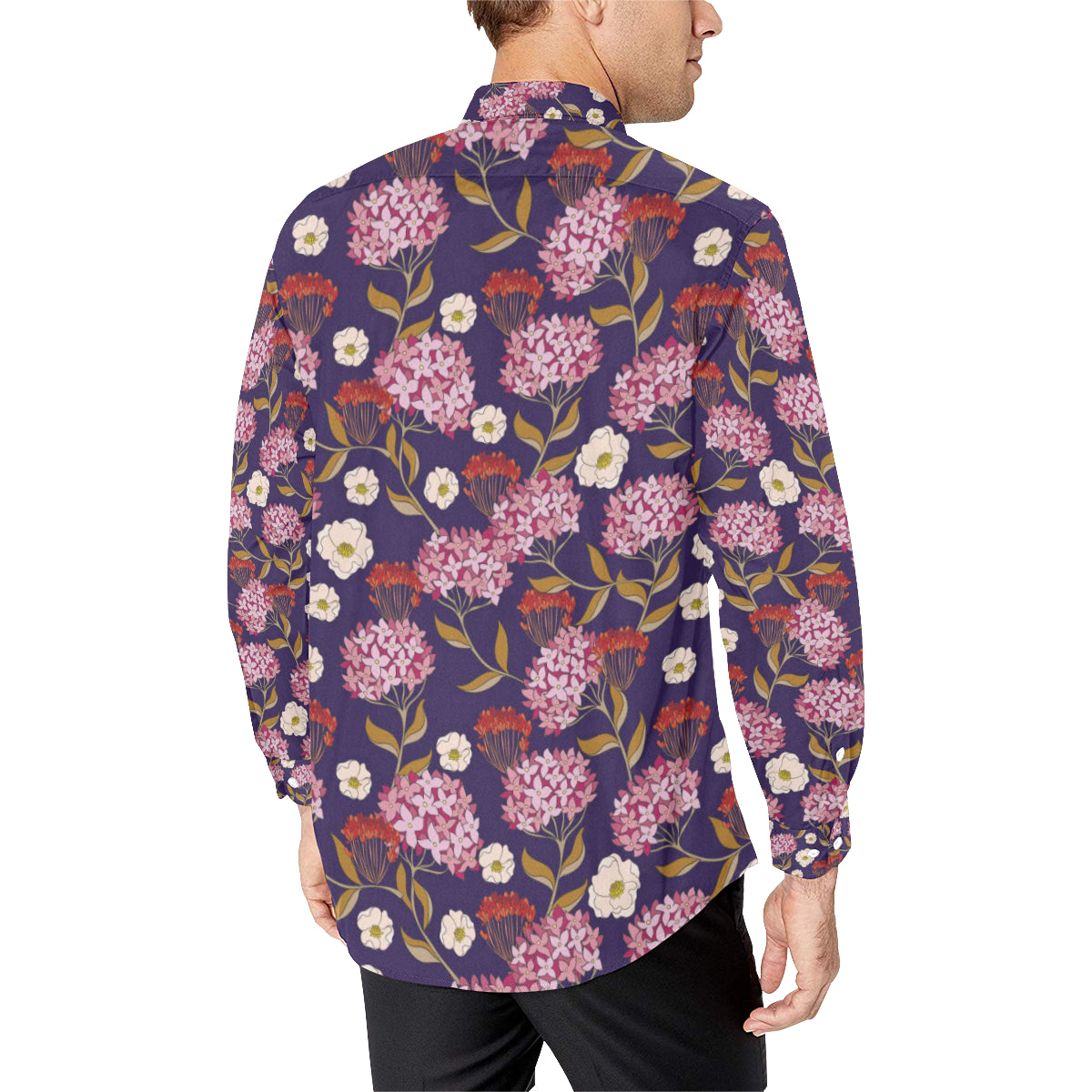 Hydrangea Pattern Print Design HD010 Men's Long Sleeve Shirt