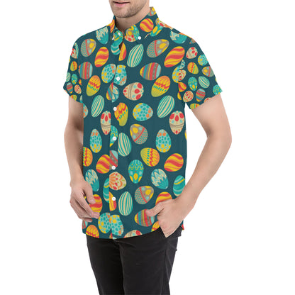 Easter Eggs Pattern Print Design RB09 Men's Short Sleeve Button Up Shirt
