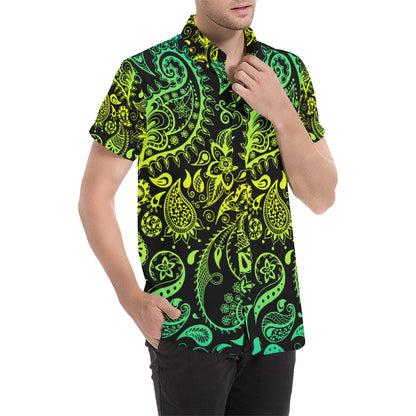 Paisley Green Design Print Men's Short Sleeve Button Up Shirt