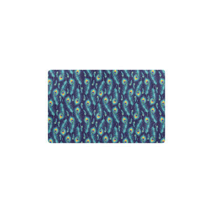 Peacock Feather Blue Design Print Kitchen Mat