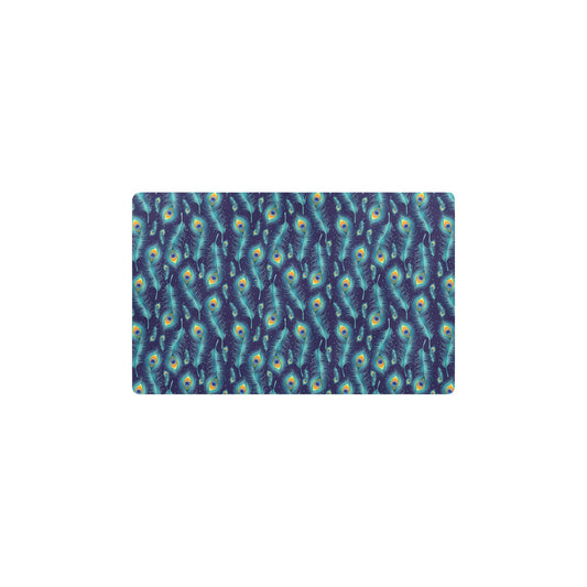 Peacock Feather Blue Design Print Kitchen Mat