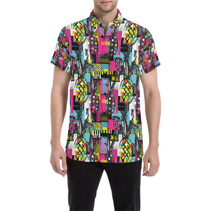 Pop Art Pineapple Pattern Print Design A02 Men's Short Sleeve Button Up Shirt
