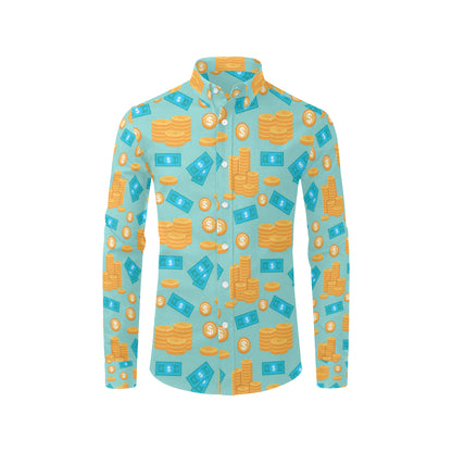 Money Pattern Print Design 03 Men's Long Sleeve Shirt