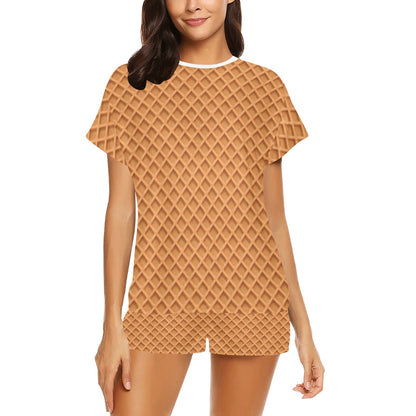 Waffle Texture Print Design LKS301 Women's Short Pajama Set
