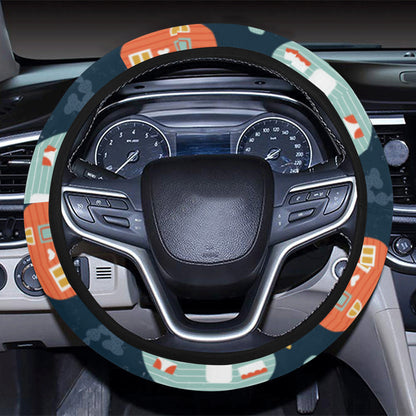 Camper Caravan Print Pattern Steering Wheel Cover with Elastic Edge
