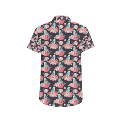 Bluebird Pattern Print Design 02 Men's Short Sleeve Button Up Shirt