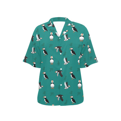Puffin Pattern Print Design A02 Women's Hawaiian Shirt